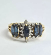 Cargar imagen en el visor de la galería, 2098: Vintage: 18ct Gold 5 Sapphires Diamonds Half-Hoop Dress Ring- Fabulous
