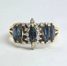 Cargar imagen en el visor de la galería, 2098: Vintage: 18ct Gold 5 Sapphires Diamonds Half-Hoop Dress Ring- Fabulous
