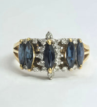 Cargar imagen en el visor de la galería, 2098: Vintage: 18ct Gold 5 Sapphires Diamonds Half-Hoop Dress Ring- Fabulous
