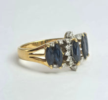 Cargar imagen en el visor de la galería, 2098: Vintage: 18ct Gold 5 Sapphires Diamonds Half-Hoop Dress Ring- Fabulous
