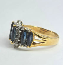 Cargar imagen en el visor de la galería, 2098: Vintage: 18ct Gold 5 Sapphires Diamonds Half-Hoop Dress Ring- Fabulous

