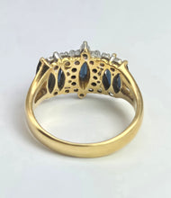 Cargar imagen en el visor de la galería, 2098: Vintage: 18ct Gold 5 Sapphires Diamonds Half-Hoop Dress Ring- Fabulous
