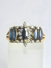 Cargar imagen en el visor de la galería, 2098: Vintage: 18ct Gold 5 Sapphires Diamonds Half-Hoop Dress Ring- Fabulous
