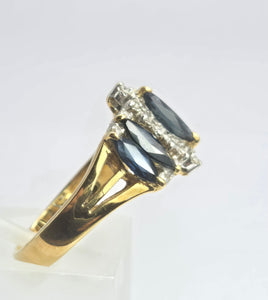 2098: Vintage: 18ct Gold 5 Sapphires Diamonds Half-Hoop Dress Ring- Fabulous