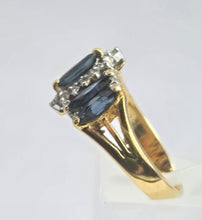 Cargar imagen en el visor de la galería, 2098: Vintage: 18ct Gold 5 Sapphires Diamonds Half-Hoop Dress Ring- Fabulous
