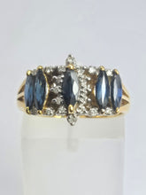 Cargar imagen en el visor de la galería, 2098: Vintage: 18ct Gold 5 Sapphires Diamonds Half-Hoop Dress Ring- Fabulous
