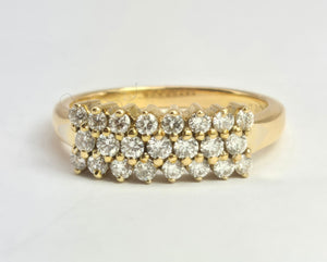 2103: Vintage: 18ct Gold Three- Row 23 Round Full Cut Diamonds (0.54ct) Ring- Exquisite