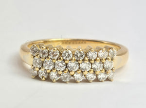 2103: Vintage: 18ct Gold Three- Row 23 Round Full Cut Diamonds (0.54ct) Ring- Exquisite