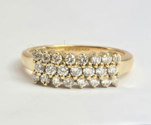 2103: Vintage: 18ct Gold Three- Row 23 Round Full Cut Diamonds (0.54ct) Ring- Exquisite