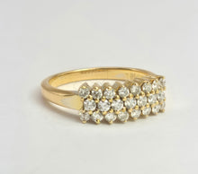 Cargar imagen en el visor de la galería, 2103: Vintage: 18ct Gold Three- Row 23 Round Full Cut Diamonds (0.54ct) Ring- Exquisite

