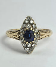 Cargar imagen en el visor de la galería, 2139: Vintage; 18ct Gold Art Deco Marquise Sapphire Diamonds Cluster Ring

