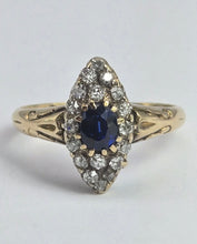Cargar imagen en el visor de la galería, 2139: Vintage; 18ct Gold Art Deco Marquise Sapphire Diamonds Cluster Ring

