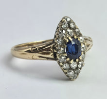 Cargar imagen en el visor de la galería, 2139: Vintage; 18ct Gold Art Deco Marquise Sapphire Diamonds Cluster Ring
