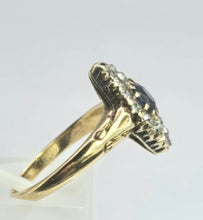 Cargar imagen en el visor de la galería, 2139: Vintage; 18ct Gold Art Deco Marquise Sapphire Diamonds Cluster Ring
