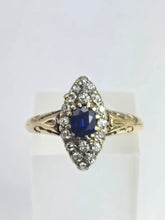 Cargar imagen en el visor de la galería, 2139: Vintage; 18ct Gold Art Deco Marquise Sapphire Diamonds Cluster Ring
