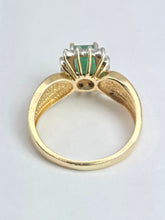 Load image into Gallery viewer, 2140: Vintage;: 14ct Gold Emerald Cut Emerald (0.79ct) 14 Diamonds (0.43ct) Ring - LUSH
