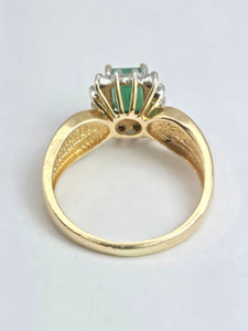 2140: Vintage;: 14ct Gold Emerald Cut Emerald (0.79ct) 14 Diamonds (0.43ct) Ring - LUSH