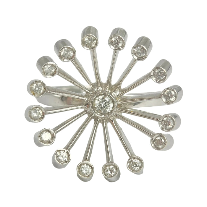 2201 Vintage: 18ct White Gold Diamond Sunray Cluster Ring