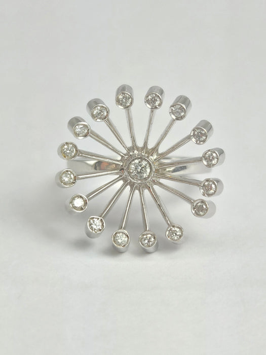 2201 Vintage: 18ct White Gold Diamond Sunray Cluster Ring