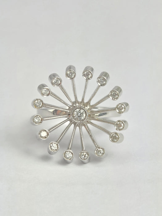 2201 Vintage: 18ct White Gold Diamond Sunray Cluster Ring