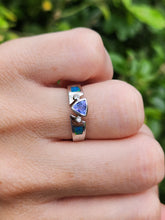 Load image into Gallery viewer, 1933: Modern : 14ct White Gold Tanzanite, Australian Opal, Diamonds Stacker Ring- Eclectic eye-catcher
