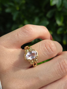 0801: Vintage: 9ct Gold Large Faceted Cut Pink Morganite Cocktail Ring