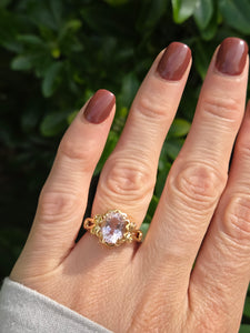 0801: Vintage: 9ct Gold Large Faceted Cut Pink Morganite Cocktail Ring