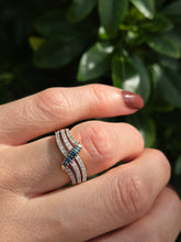 Load image into Gallery viewer, 1895: Vintage: 9ct Gold Blue &amp; White Diamonds Openwork Dress Ring- 50 natural sparkling diamonds
