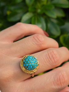 6154: Vintage: 18ct Gold Turquoises Domed Cluster Cocktail&nbsp; Ring- lovely symmetry