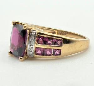 1900: Vintage: 9ct Gold Almandine Garnets Diamonds Cocktail Ring