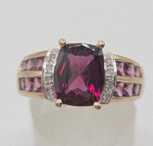 1900: Vintage: 9ct Gold Almandine Garnets Diamonds Cocktail Ring