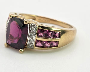 1900: Vintage: 9ct Gold Almandine Garnets Diamonds Cocktail Ring