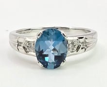 Load image into Gallery viewer, 2060: Vintage; 9ct White Gold London Blue Topaz Diamonds Dress Ring
