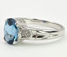 Load image into Gallery viewer, 2060: Vintage; 9ct White Gold London Blue Topaz Diamonds Dress Ring

