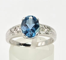 Load image into Gallery viewer, 2060: Vintage; 9ct White Gold London Blue Topaz Diamonds Dress Ring
