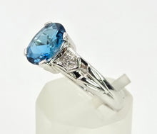 Load image into Gallery viewer, 2060: Vintage; 9ct White Gold London Blue Topaz Diamonds Dress Ring

