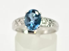 Load image into Gallery viewer, 2060: Vintage; 9ct White Gold London Blue Topaz Diamonds Dress Ring
