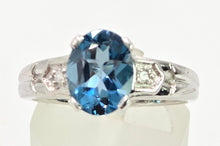 Load image into Gallery viewer, 2060: Vintage; 9ct White Gold London Blue Topaz Diamonds Dress Ring
