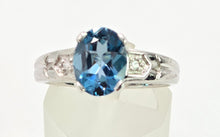 Load image into Gallery viewer, 2060: Vintage; 9ct White Gold London Blue Topaz Diamonds Dress Ring

