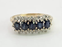 Load image into Gallery viewer, 2125: Vintage: 9ct Gold 5 Australian Blue Sapphires 26 Diamonds Dress Ring
