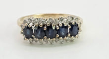 Load image into Gallery viewer, 2125: Vintage: 9ct Gold 5 Australian Blue Sapphires 26 Diamonds Dress Ring
