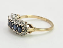 Load image into Gallery viewer, 2125: Vintage: 9ct Gold 5 Australian Blue Sapphires 26 Diamonds Dress Ring

