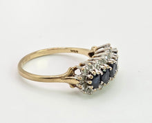 Load image into Gallery viewer, 2125: Vintage: 9ct Gold 5 Australian Blue Sapphires 26 Diamonds Dress Ring
