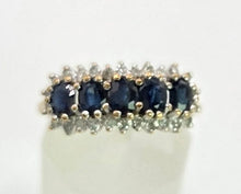 Load image into Gallery viewer, 2125: Vintage: 9ct Gold 5 Australian Blue Sapphires 26 Diamonds Dress Ring
