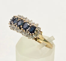 Load image into Gallery viewer, 2125: Vintage: 9ct Gold 5 Australian Blue Sapphires 26 Diamonds Dress Ring
