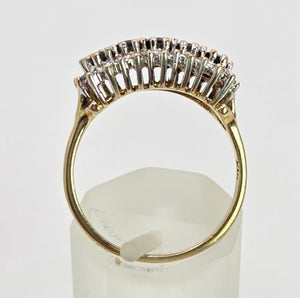 2125: Vintage: 9ct Gold 5 Australian Blue Sapphires 26 Diamonds Dress Ring