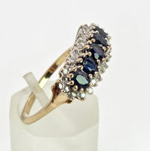 Load image into Gallery viewer, 2125: Vintage: 9ct Gold 5 Australian Blue Sapphires 26 Diamonds Dress Ring
