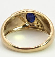 Load image into Gallery viewer, 2149: Vintage: 9ct Gold Blue Sapphire, Enamel Diamonds Art Deco Style Ring- Geometric beauty
