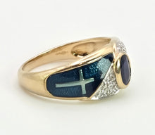 Load image into Gallery viewer, 2149: Vintage: 9ct Gold Blue Sapphire, Enamel Diamonds Art Deco Style Ring- Geometric beauty
