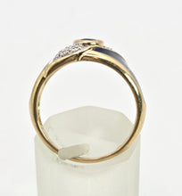 Load image into Gallery viewer, 2149: Vintage: 9ct Gold Blue Sapphire, Enamel Diamonds Art Deco Style Ring- Geometric beauty
